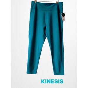 Kinesis Activewear Leggings Teal Blue High Rise Ankle Pocket  Sz 2X